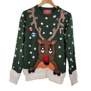 Cedar Wood State Merry Ugly Christmas Rudolph Reindeer Jingle Bells Sweater Sz M